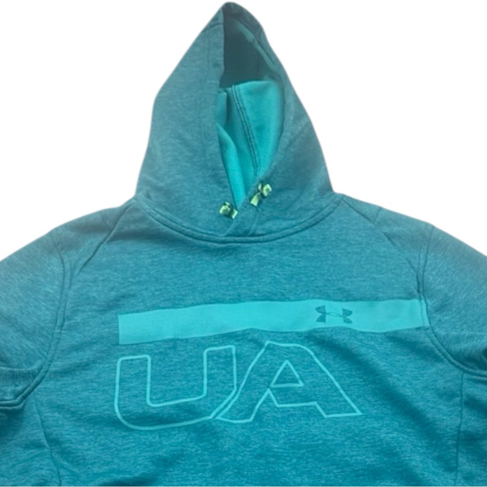Under Armour ColdGear Hoodie Teal Logo Fitted Medium Performance Fleece Mens Gym